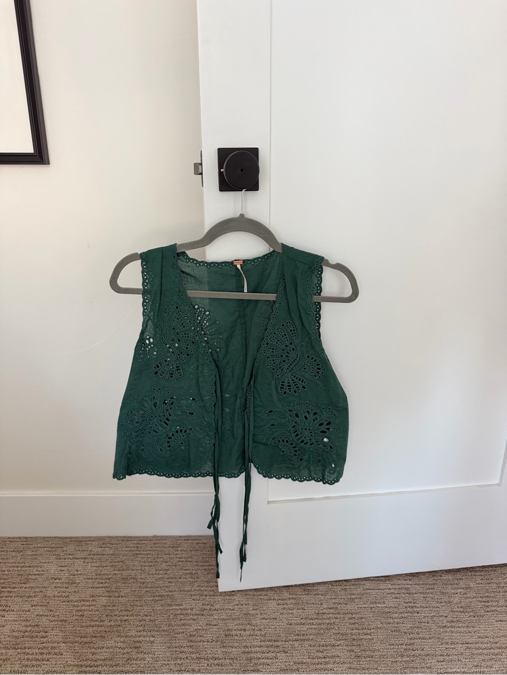 Free People Emerald Green Crochet Tie-Front Tank